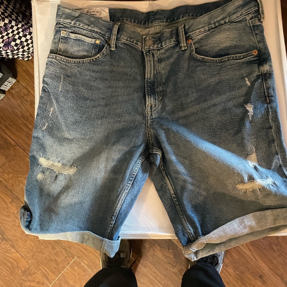 H&M Blue Jean Shorts Distressed Cut-Off Style